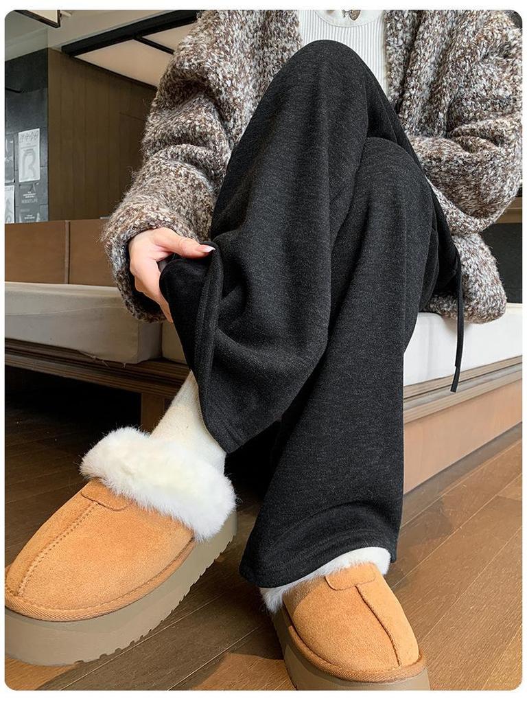 Pantaloni tricotati cu picior lat, cu căptușeală de catifea, mărimi mari pentru femei - Toamnă & Iarnă