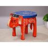 Handcrafted and Emboss Painted Colorful Wooden Elephant Stool/Side Table for Home/Office/Living or Bedroom Decor (Orange)