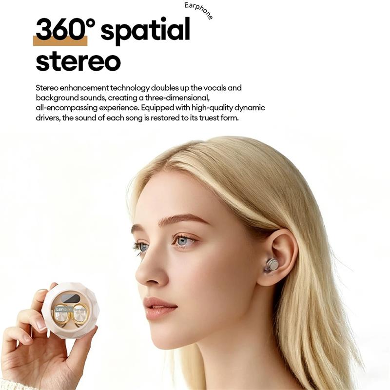 Original Lenovo LE206 Wireless Sleep Invisible Earbuds Tiny Hidden Earphone Bluetooth 6.0 Headphone Sport Stereo Noise Cancelling Headset