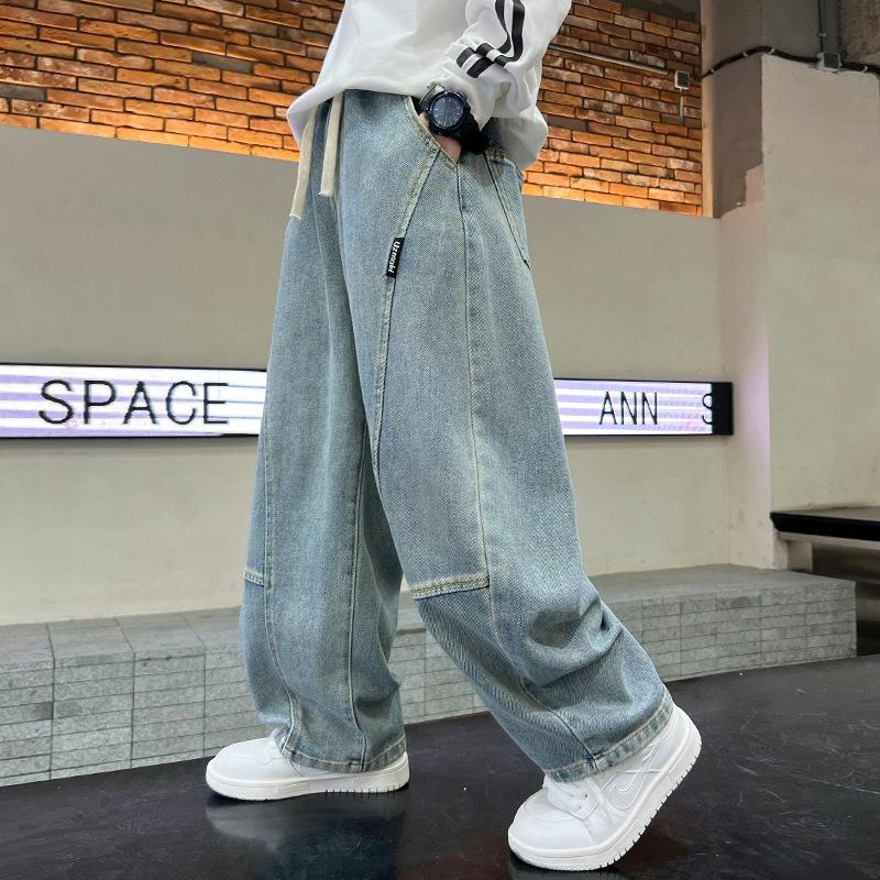 Boys' Jeans Spring Autumn New Child Boys Trendy Pants 3-12Y Kids Casual Denim Trousers Teenager Handsome Loose Straight Trousers
