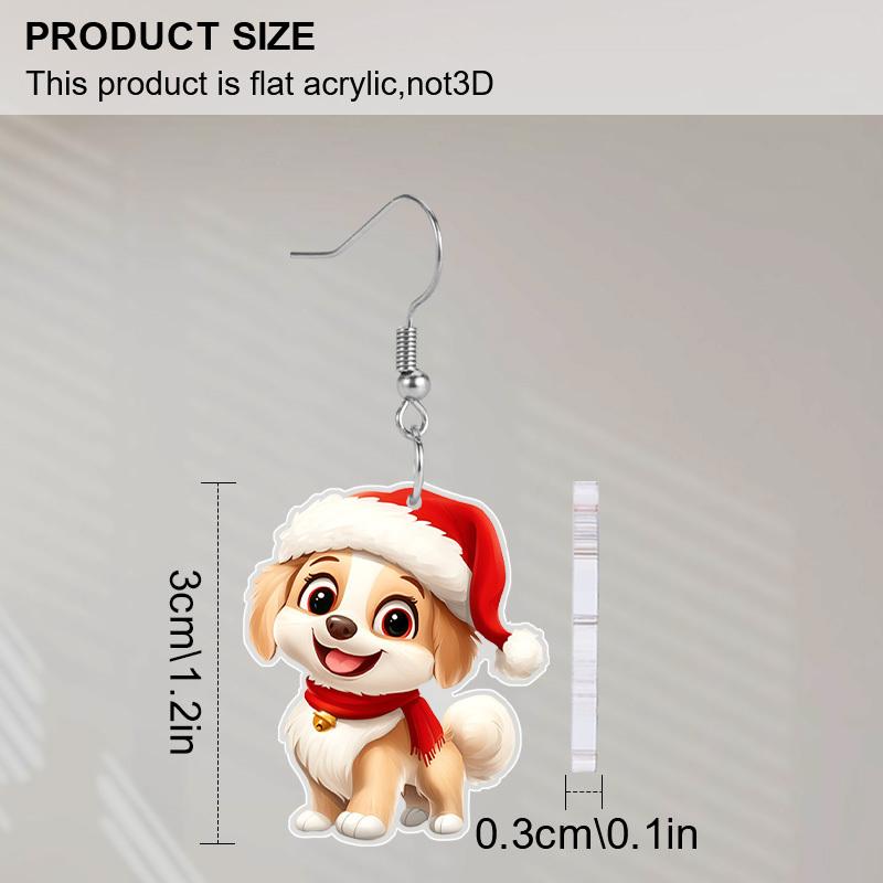 Weihnachtsgeschenk Acryl Damen Modische Hängeohrringe, Krummer Hund mit Weihnachtsmütze Form Design für Damen Tägliches Matching