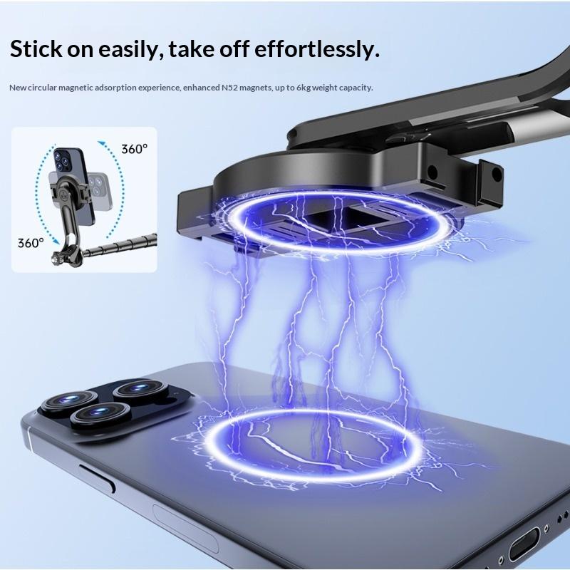 Magnetic Selfie Stick Phone Tripod With Wireless Remote 1/4" Travel Stand For Iphone Android Gopro Camera Mic Light