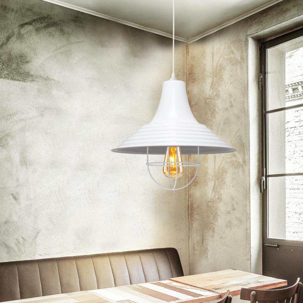 

Industrial Solid Metal Caged Pendant Lamp Chandelier White Kitchen Office Warehouse Entrance