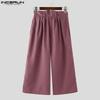 INCERUN Men High Waist Zip-up Solid Color Casual Long Palazzo Pants