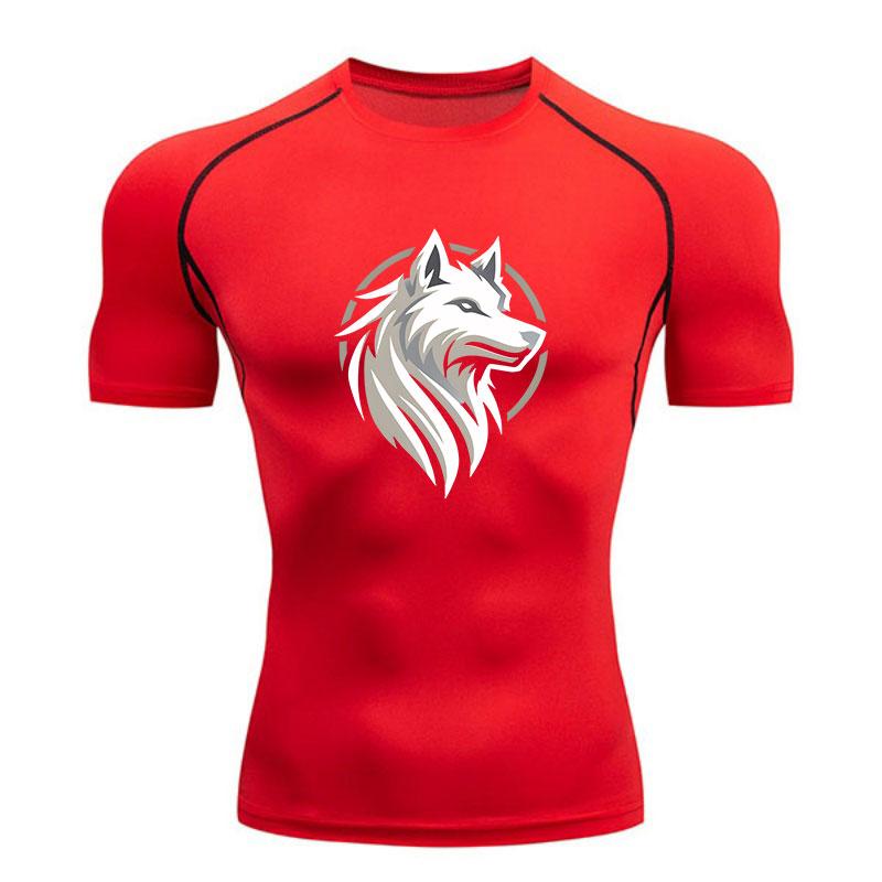 Men's Quick Dry Compression Workout T-Shirt, Stylish Wolf He