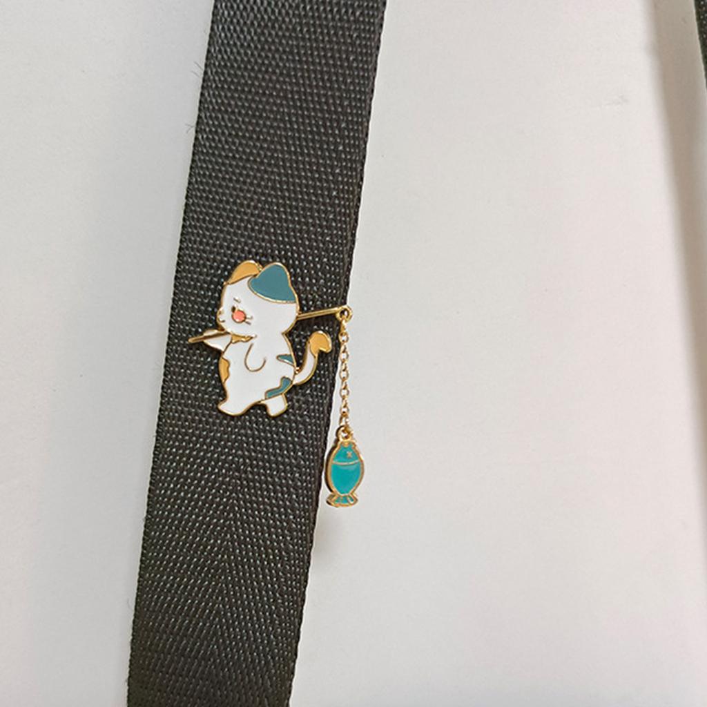 Playful Cat Fishing Brooch Adorable Alloy Pin Lightweight Design For Kids Adults Fashion Accessory With Colorful Fish Charm