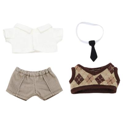 Niannyyhouse 10cm Plyšové oblečenie: Bavlnená bábika na prezliekanie so základným oblečením (košeľa, nohavice, kravata, vesta), študentským oblečením a doplnkami (Hnedá)