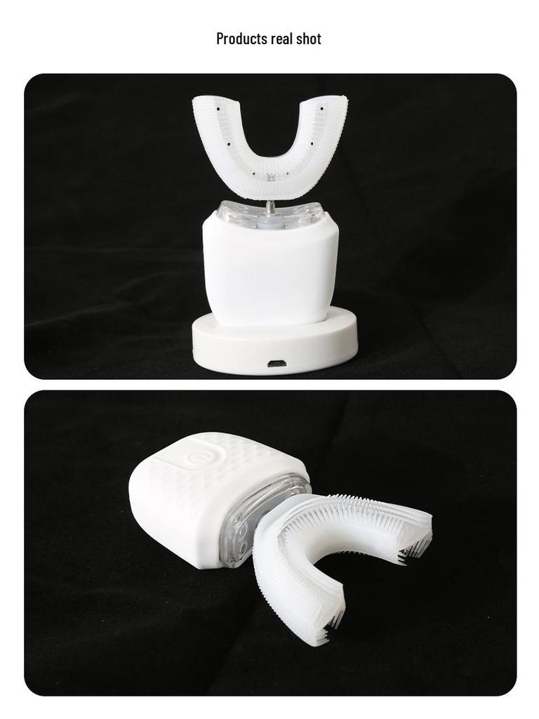 Automatische, waschbare U-förmige elektrische Zahnbürste mit weichen Silikonborsten und Lade-Timer