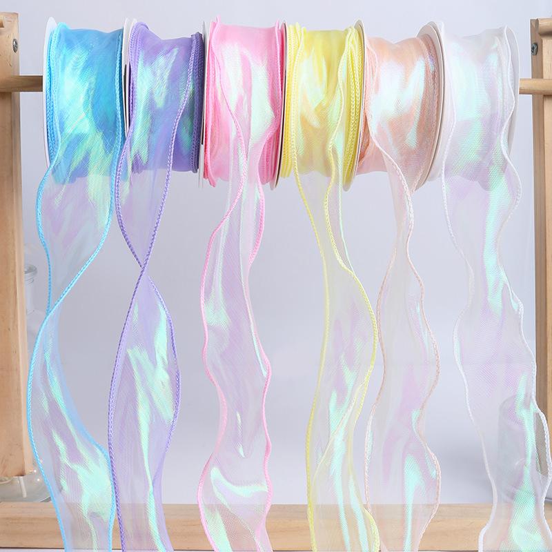 Fishtail Organza Ribbon 4Cm Reflective Iridescent Wavy Edge Ribbon For For Flower Bouquet Gifts Packaging Wedding Decorations