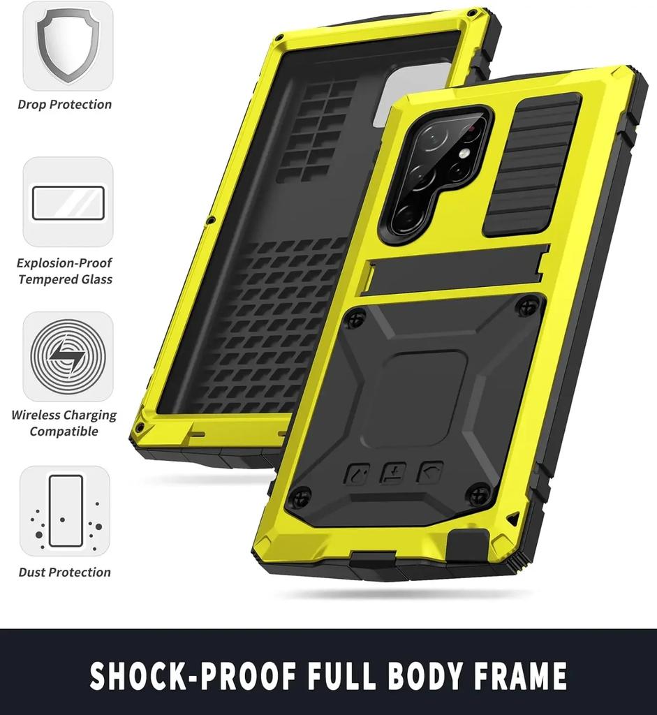 Robuste Aluminium-Metall-Panzerhülle für Samsung S24 S23 S22 S21 Note 20 Ultra S20 Plus A32 Stoßfeste Hülle Displayschutz