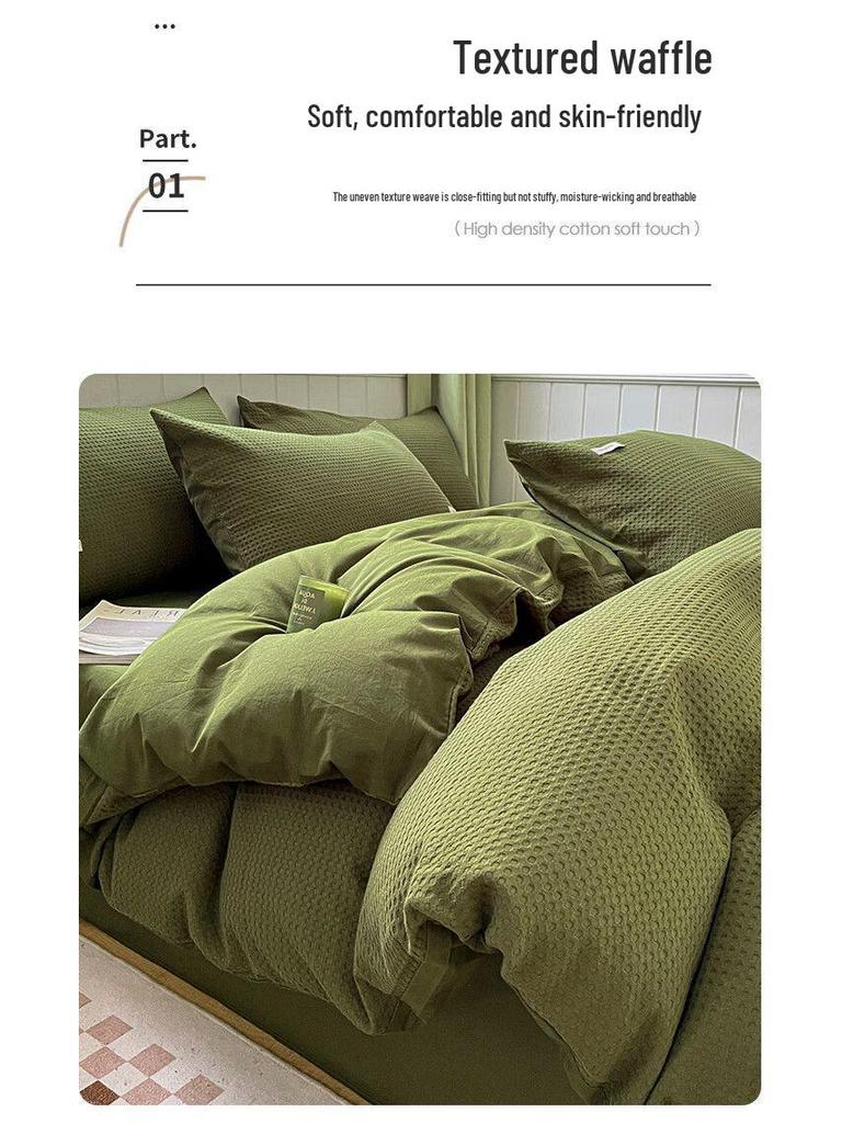 High-Value G5Z Waffle Weave 4-Piece Bedding Set - Includes Fitted Sheet, Duvet Cover, Ideal for Dorms