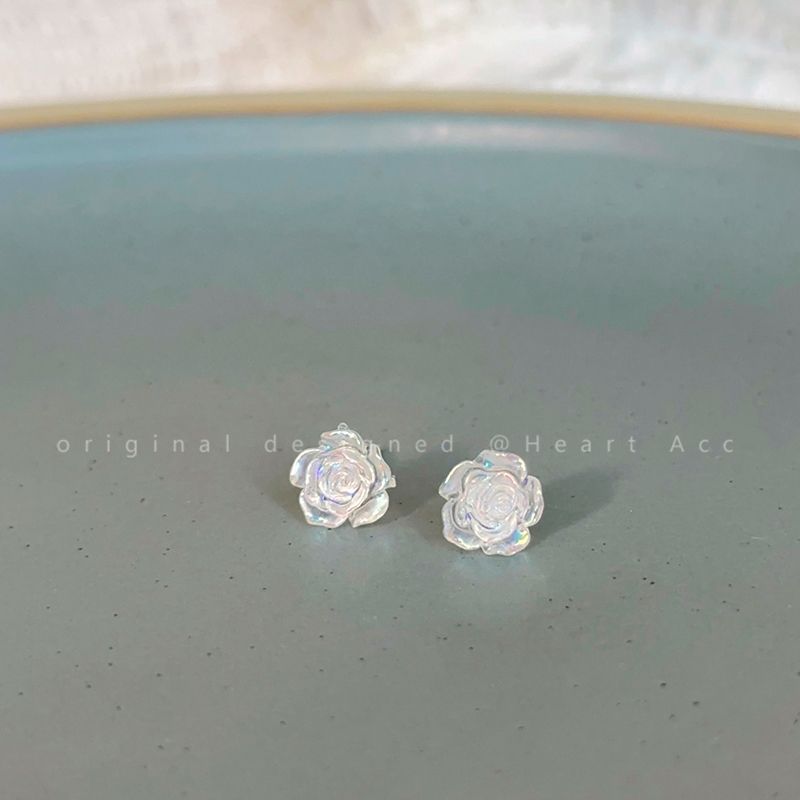 

Fashion Minimalist White Rose Female Hanging Earrings Silver Needle Colorful Camellia earrings (Silver Needle)