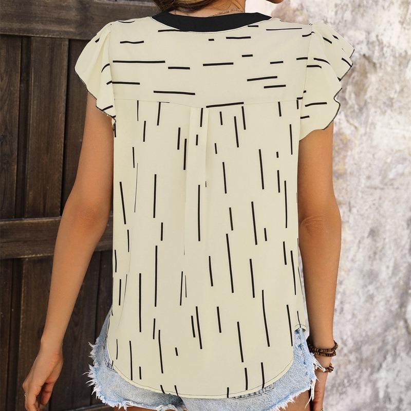 Nová dámská letní košile s potiskem s knoflíkem a výstřihem do V