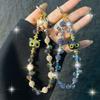Luxury Cat Round Ball Crystal Beaded Phone Chain Fashion Rhinestone Phone Strap Short Bag Pendant Anti-drop