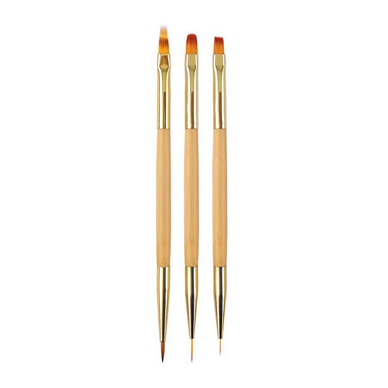 Dual-End Nail Art Brush Set - Bamboo Handle Nail Art Tools For Coloring Lining Nail Extension