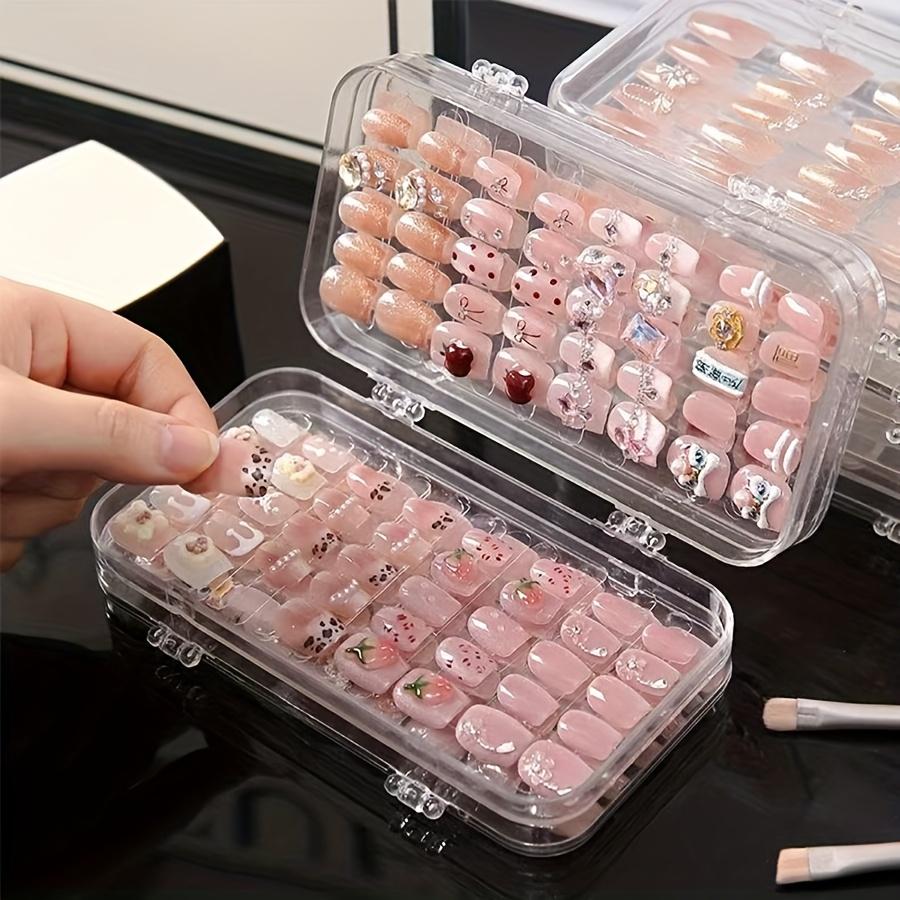 Nail Art Storage Box, Nail Accessories Transparent Display Storage Box, 3 Tier Foldable Nail Storage Box Set, for Press on Nails