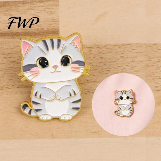 Animal Pin Decorative Brooch Enamel Cartoon Cat Shape Zinc Alloy Lapel Sweater Dress Suit Badge Versatile Outfit Accessory Design