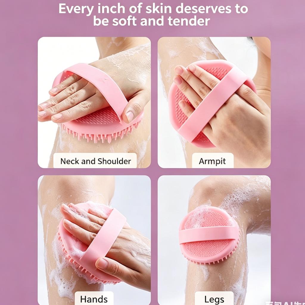 1PCSoft Silicone Bath Brush, Dual Sided Body & Scalp Exfoliating Scrubber, Gentle Massage Brush For Adults Kids Shower Cleansing