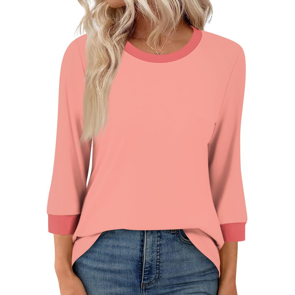 Women's Fashion Casual Seven Sleeve T-Shirt Print Round Neck Top