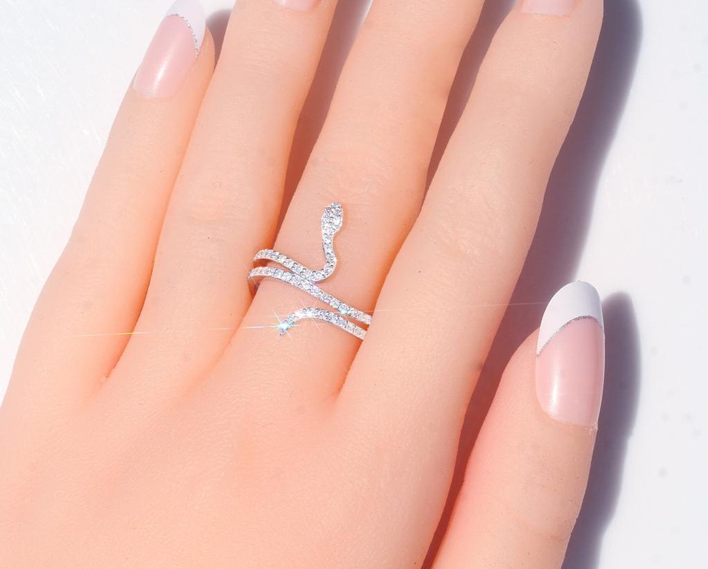 Sparkling Diamond Micro-Inlaid Zircon Women'S Snake Ring, Personalized Creative Ring Jewelry