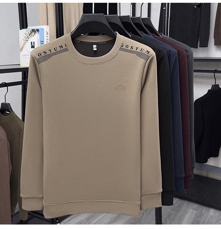 Men's Plus Velvet Thickened Round Neck Sweatshirt - Mid-Aged Casual, Warm, Skin-Friendly Base Layer