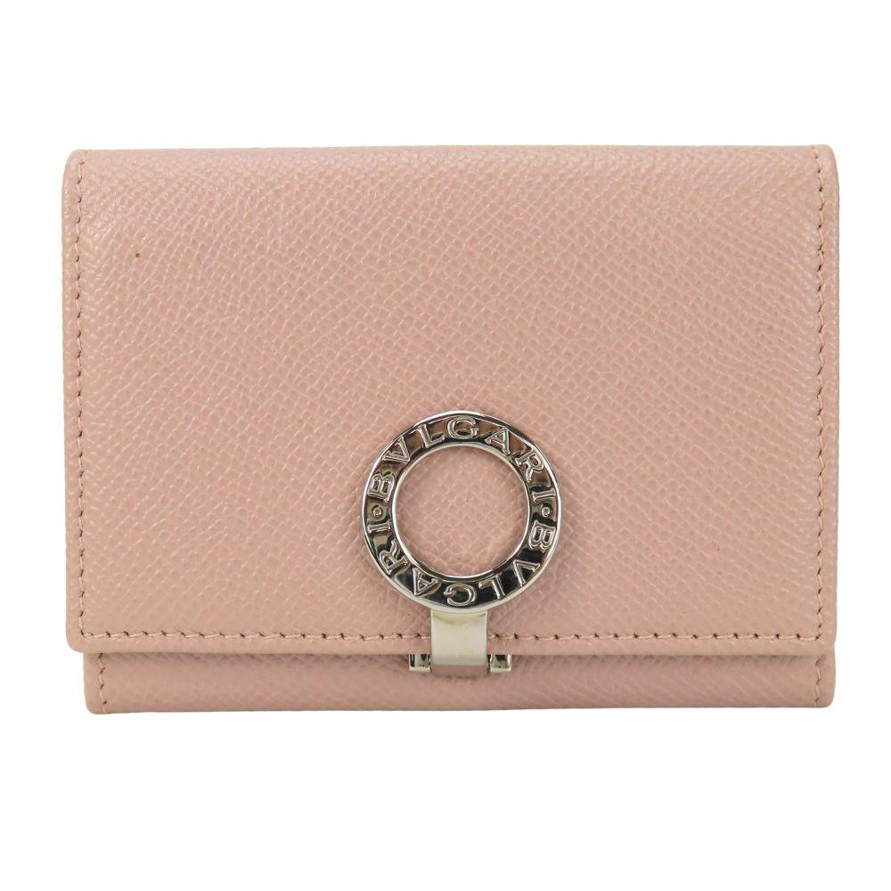 Used BVLGARI Card Case Bulgari Bulgari leather pink beige Clip type