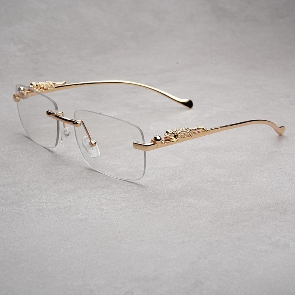 Square Frame Sun Protection UV Sunglasses Female Korean Version Rimless Fashion Cheetah Decoration Sunglasses