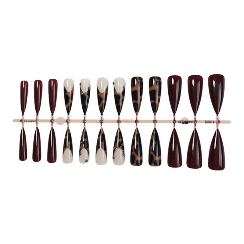 Mandel-Press-on-Nagel Leopard Falscher Nagel Aufkleber-Nagel in 12 Größen, 24 Stück Französische Nagelspitzen für DIY-Nagelkunst-Dekorationen