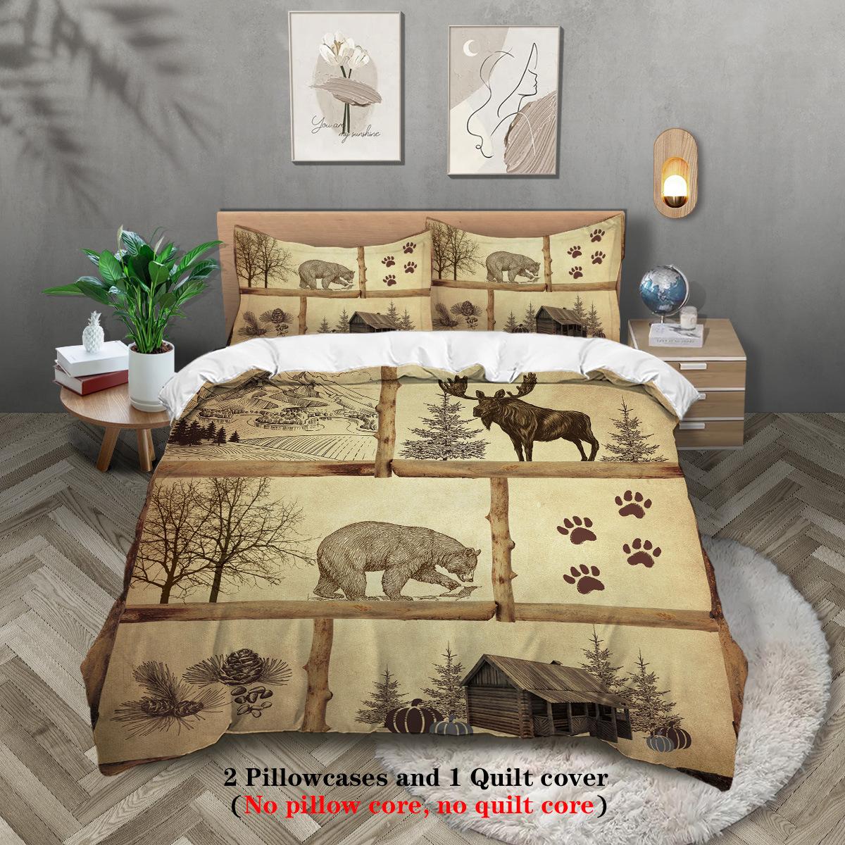 

Forest Deer Digital Printing Three-Piece Set 90 Abraded Cloth Bedding Kit Quilt Cover 135x200cm