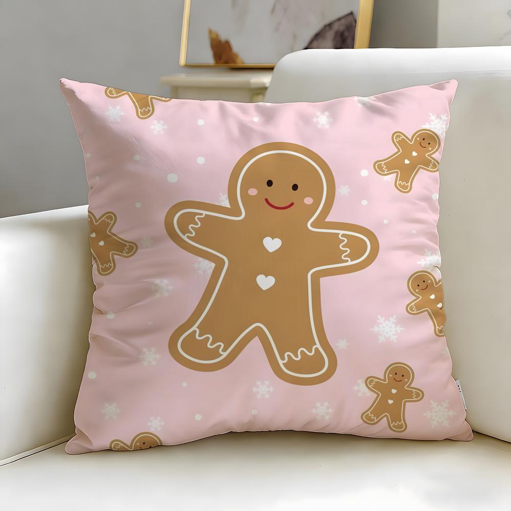 

Christmas theme Adorable Ginger Bread Cushion Cover Soft EasyWash Pillow Case Versatile for Couch Bed Travel and Office 30X30cm