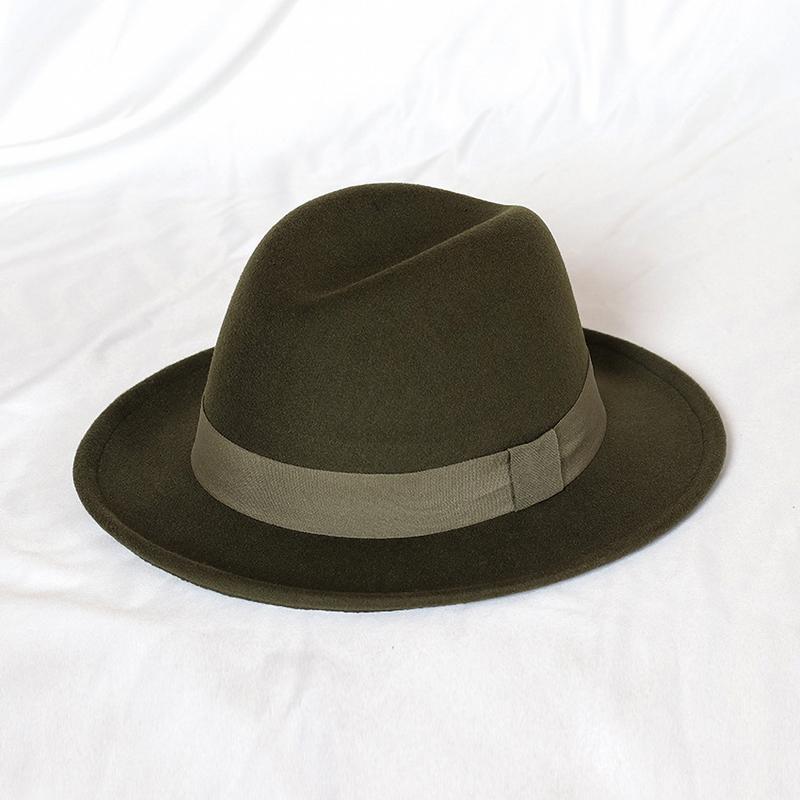 

GEMVE Unisex Classic Trilby Hats Felt Fedora Hat with Hatband Autumn Winter Outdoor Church Party Hats 57-58cm армія зелений колір