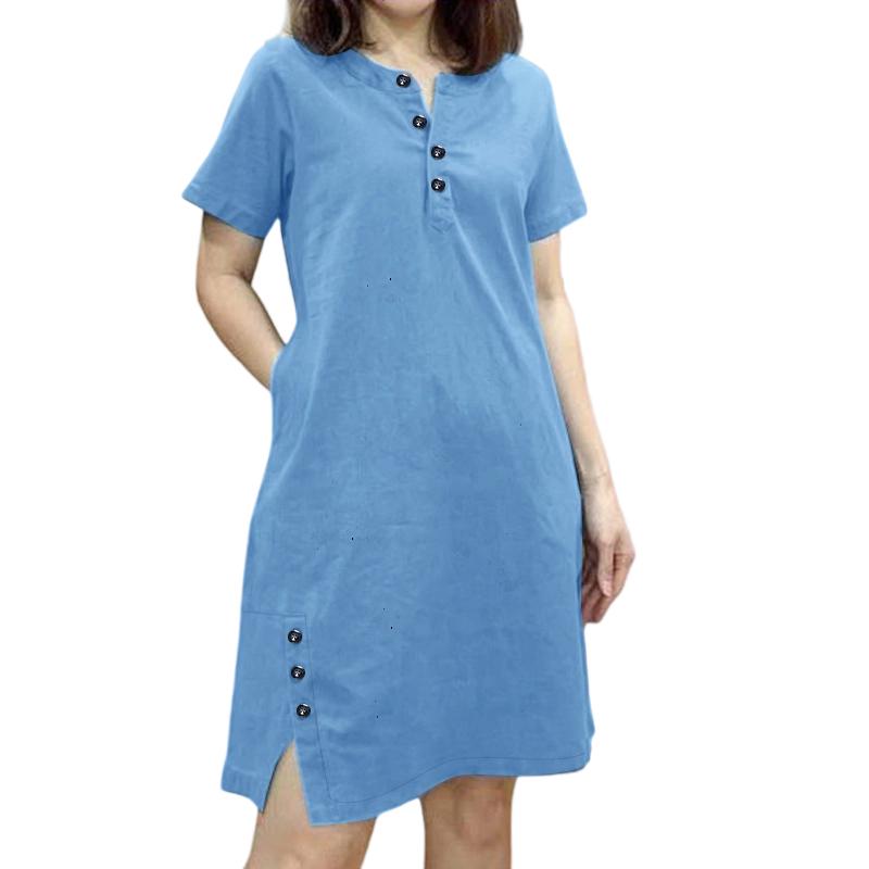 

ZANZEA Женское летнее повседневное платье с круглым вырезом и короткими рукавами 2XL синий