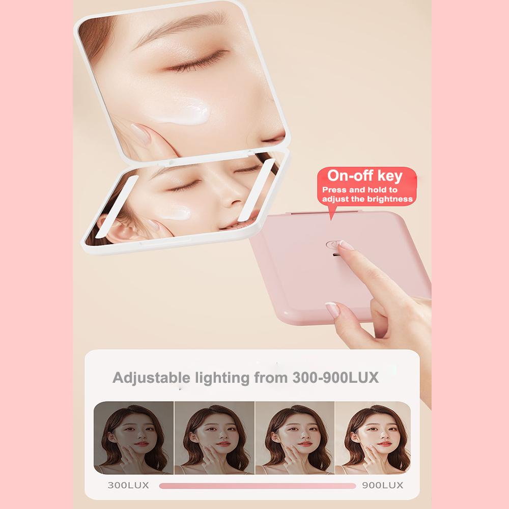 Pocket Mirror 1X/2X Magnification LED Compact Travel Makeup Mirror with Light 2-Sided Folding Handheld Small Lighted Mirror