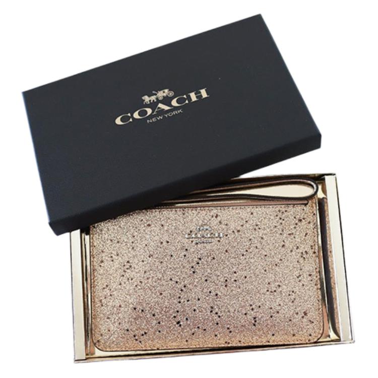

Coach Boxed 18 Crosshatch Zipper Star Sequin Double Card Slot Leather Clutch Women Clutch Gold 38641-SVGD Gold