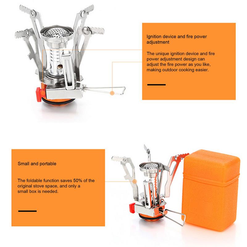 Backpacking Camp Stove Foldable Backpacking Stove Portable Small Camping Stove Piezo Ignition Cooking Gear Windproof Hiking