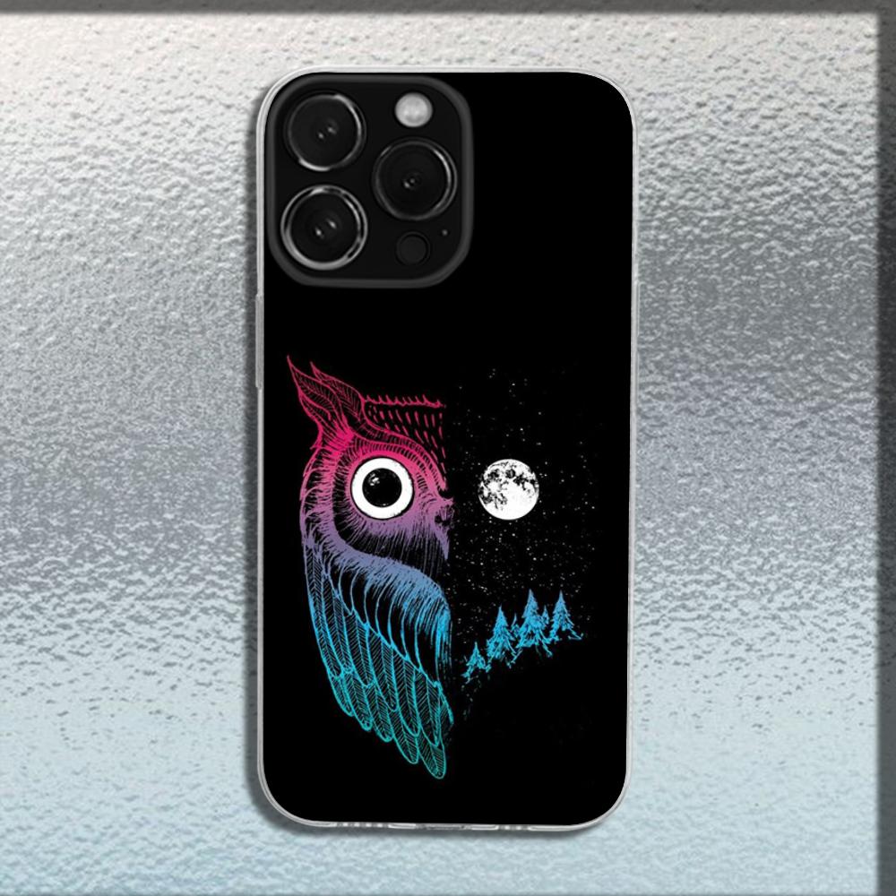 Cool EYE Owl Phone Case For iPhone 16,15,14,13,12,11 Plus,Pro,Max,XR,XS,X,Plus,SE,Mini Transparent Soft Cover