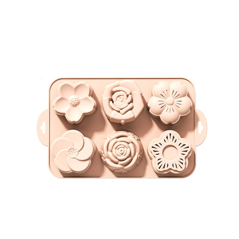 Blumen-Silikonform, 6 Hohlräume, verschiedene Blumenformen, Backformen zur Herstellung von Schokolade, Kuchen, Gelee, hausgemachter Seife, Badebomben