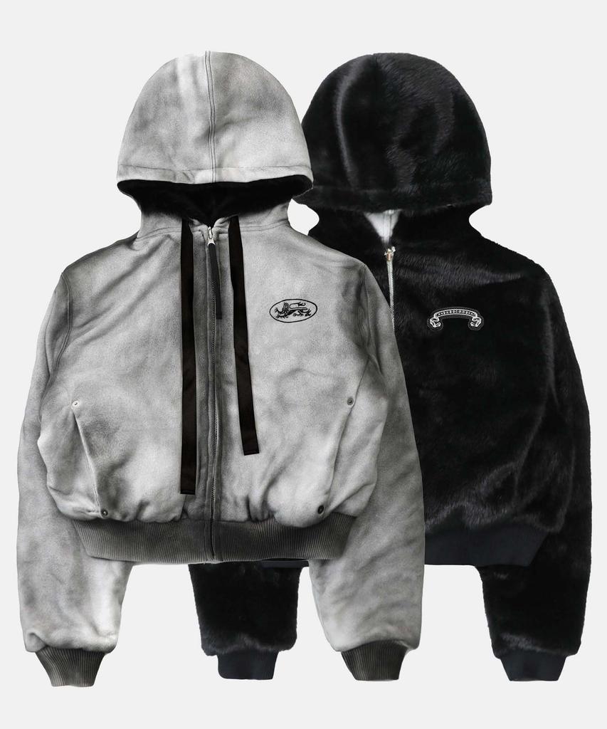 Badblood Mystic 11 Reversible Fur Hooded Jacket - White/Black