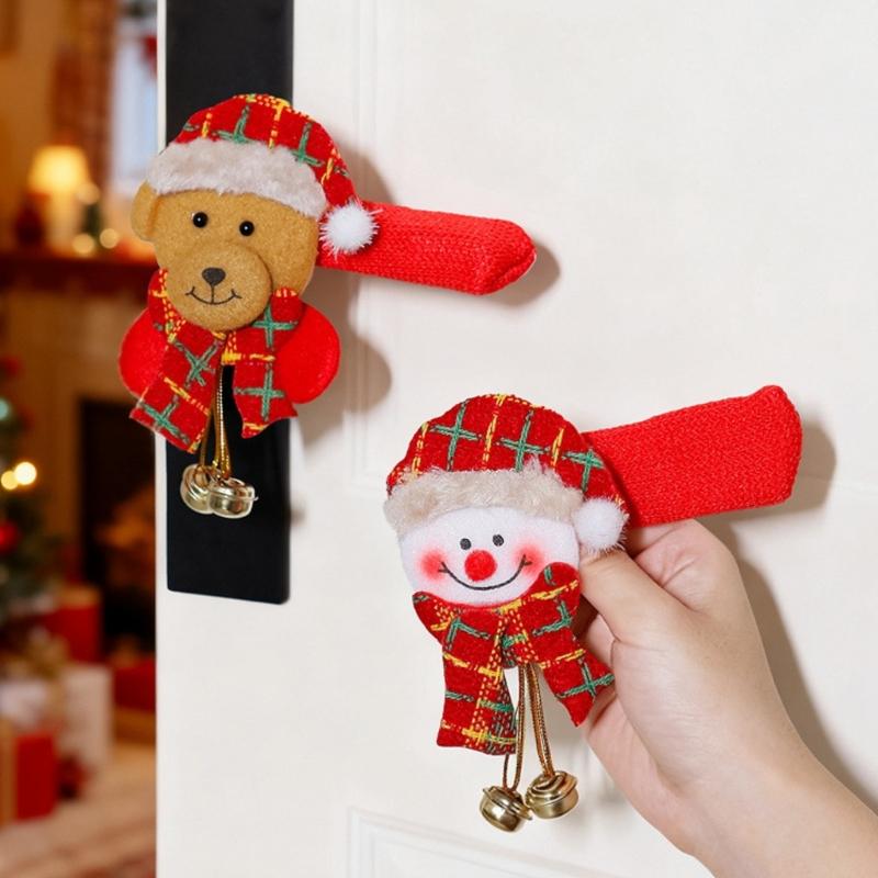 Festive Santa And Bells Door Handle Sleeves Durable Cloth Christmas Photo Props