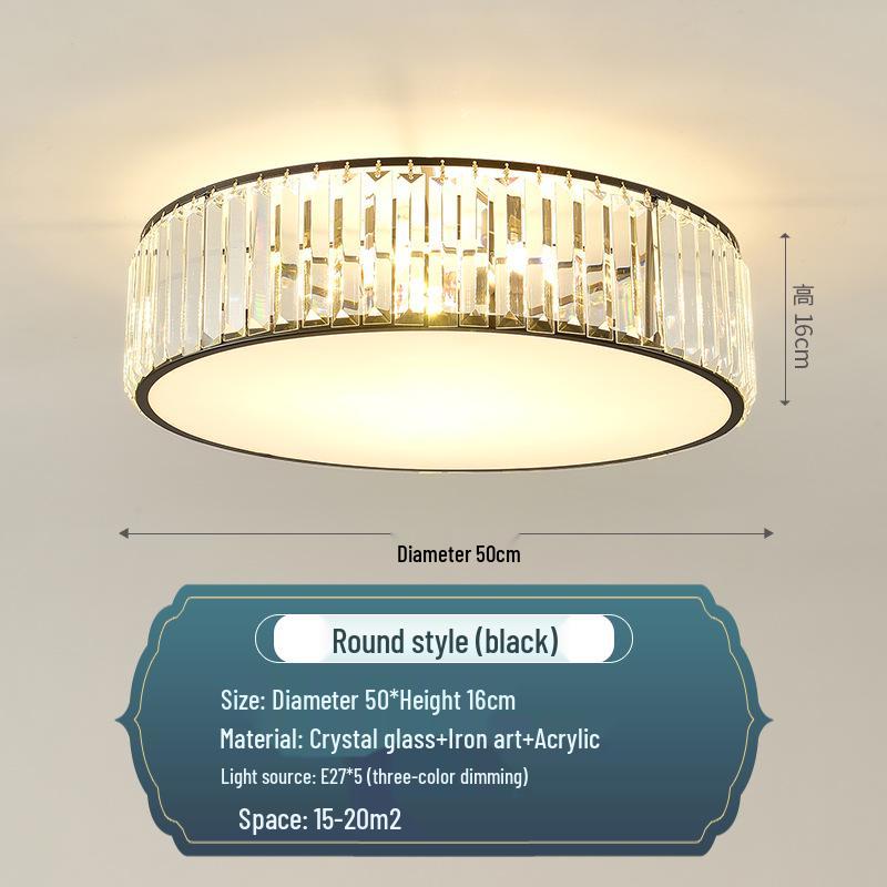 Modern Minimalist Round LED Crystal Ceiling Light for Bedroom, Living Room, Dining Room, and Study