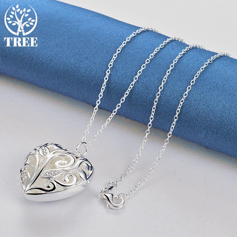 925 Sterling Silver 18 Inch Stereoscopic Heart AAA Zircon Pendant Necklace Jewelry