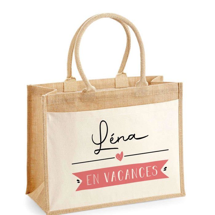 Sac de plage - PLANETEE - Jute avec poche Léna en Vacances - Coton - Multicolore - Grande contenance