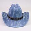 Classic Bull Head Webbing Western Denim Hat European and American Style Personality Versatile Big Eaves Curved Eaves One-word Gentleman's Top Hat