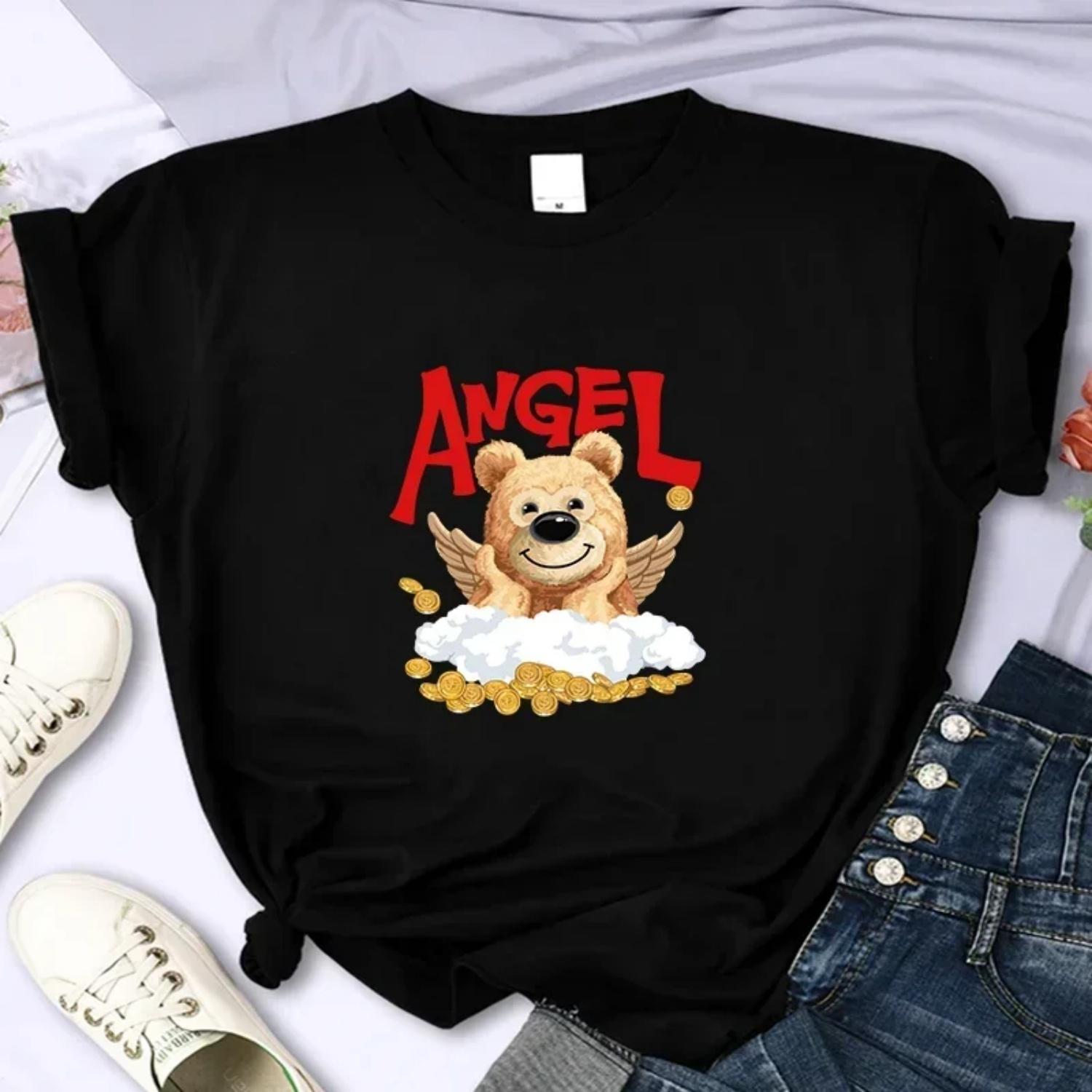 2024 New Cute Bear High Quality Summer Print T-shirt Casual Extra Large Y2k Personalized Sleeves O-Neck XXXXXL разноцветный