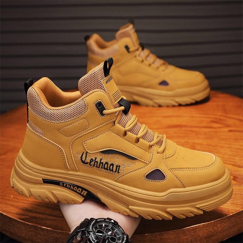 Herrsportskor i enfärgat bekvämt läder hög topp herr sneakers designer herr löparskor manlig kamouflage tid mesh