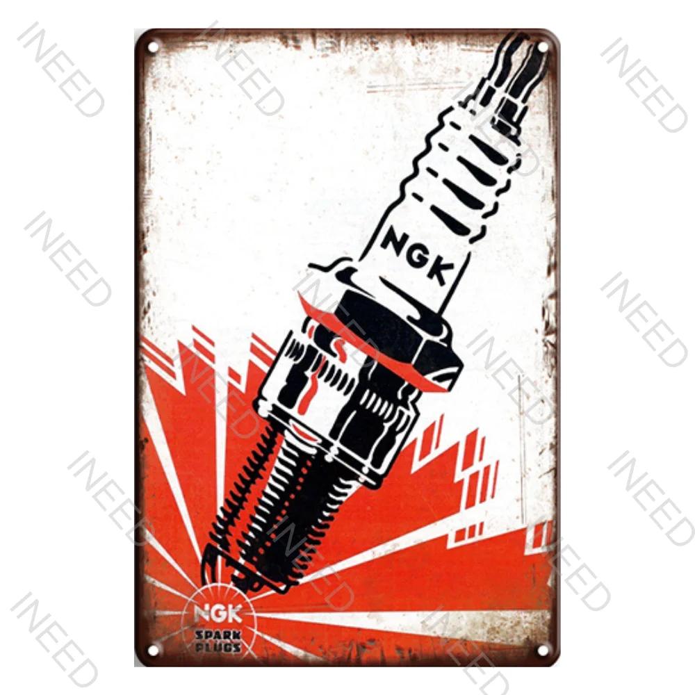 Vintage Metal Tin Signs  NGK Spark Plugs Gulf Garage Oil Motor Posters Wall Decoration Man Cave Cafe Club Retro Posters Plaque