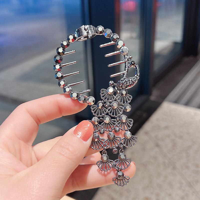 Exquisite Zircon Flower Tassel Hair Clip Fashion Shining Women Elegant High Horse Tail Hair Clip Plate Hair Artifact