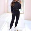 Completi da donna 2 pezzi Maglione a maniche lunghe Crop top e Pantaloni della tuta con coulisse Set Tuta da ginnastica autunnale