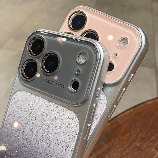 Glitter Gradient Camera Film Protector Case for For Iphone 1 16 17 Pro Max 13 14 17Pro Bling Shockproof Large Window Cover