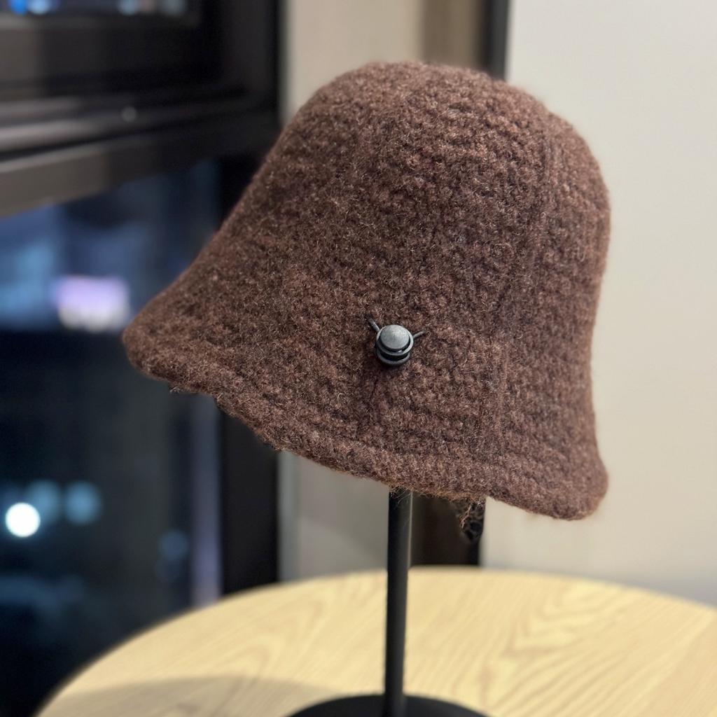 Korean Style Knitted Fisherman Hat for Women In Autumn and Winter All Match Plain Bucket Hat Thickened Warm Woolen Hat Small Basin Hat Showing Face
